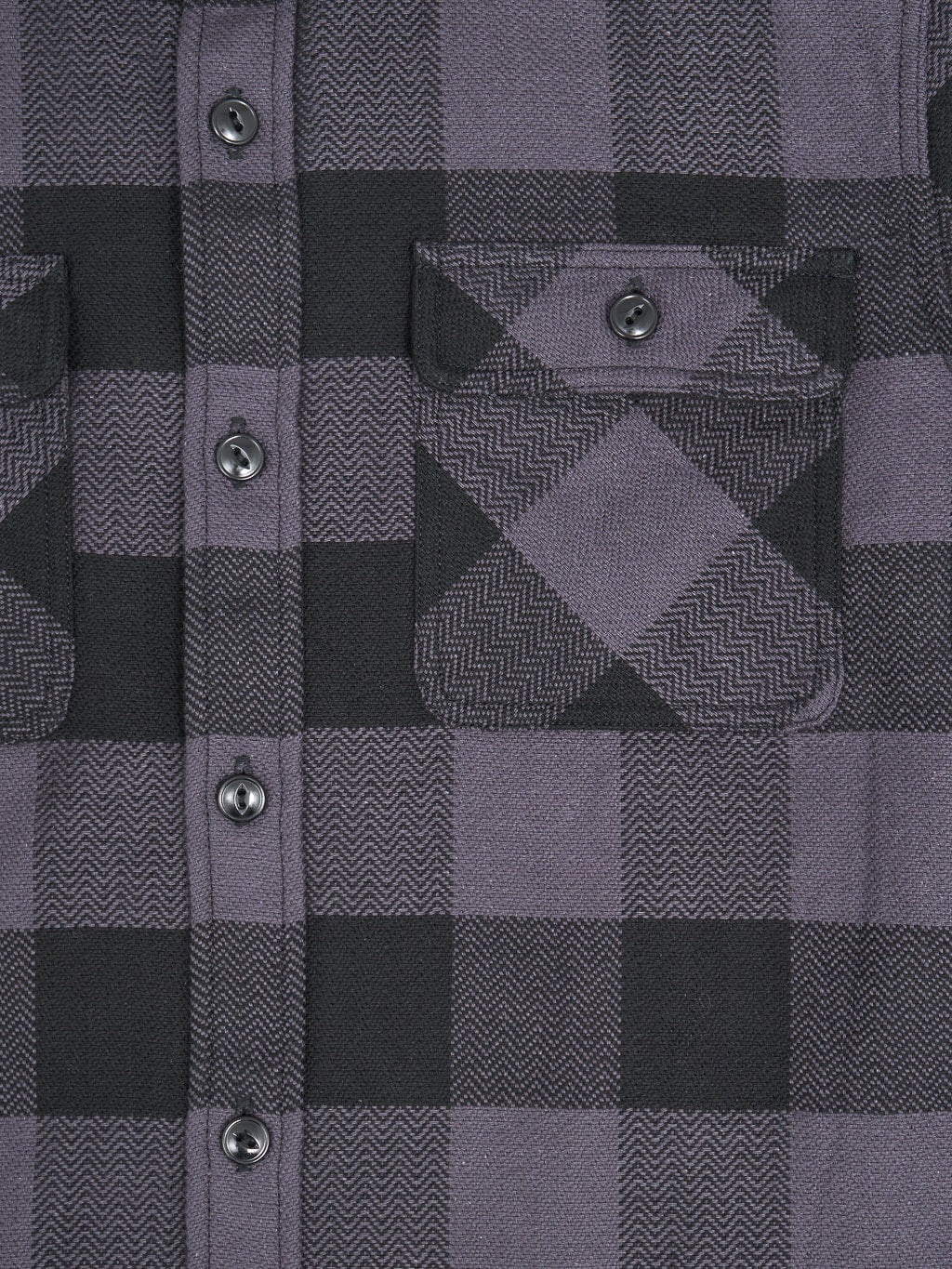 The Flat Head Block Check Flannel Shirt Grey chest pocket fabric