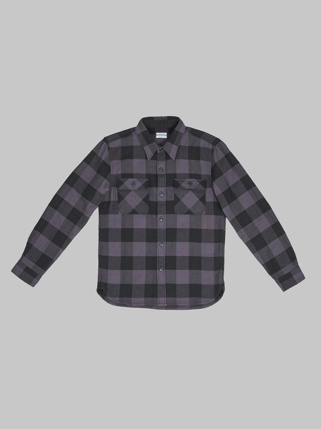The Flat Head Block Check Flannel Shirt Grey front view