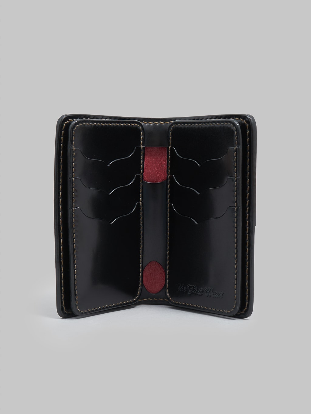 The Flat Head Handsewn Shinki Cordovan Mid Length Wallet Black  card slots