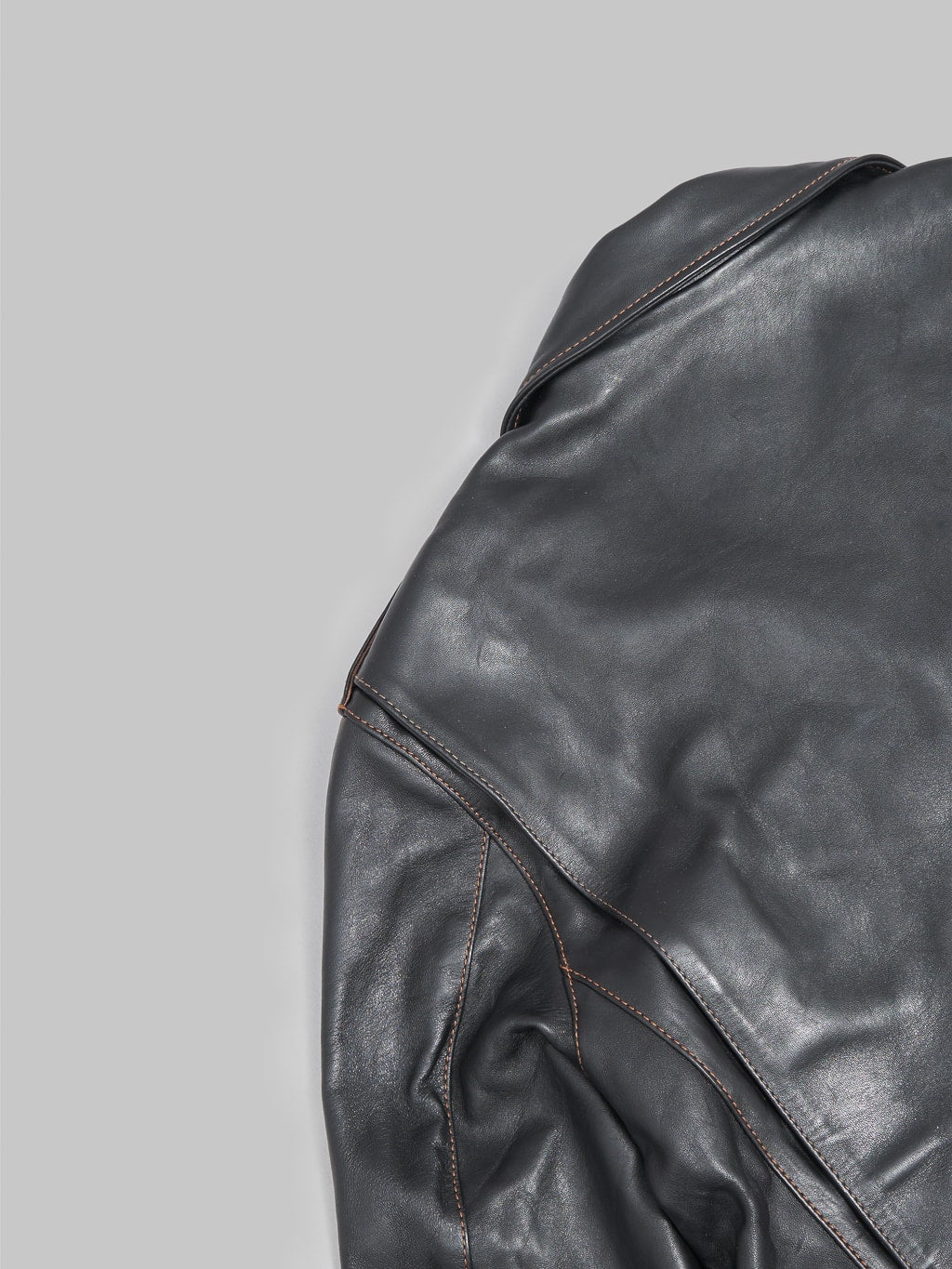 The Flat Head Horsehide Double Riders Jacket Black texture