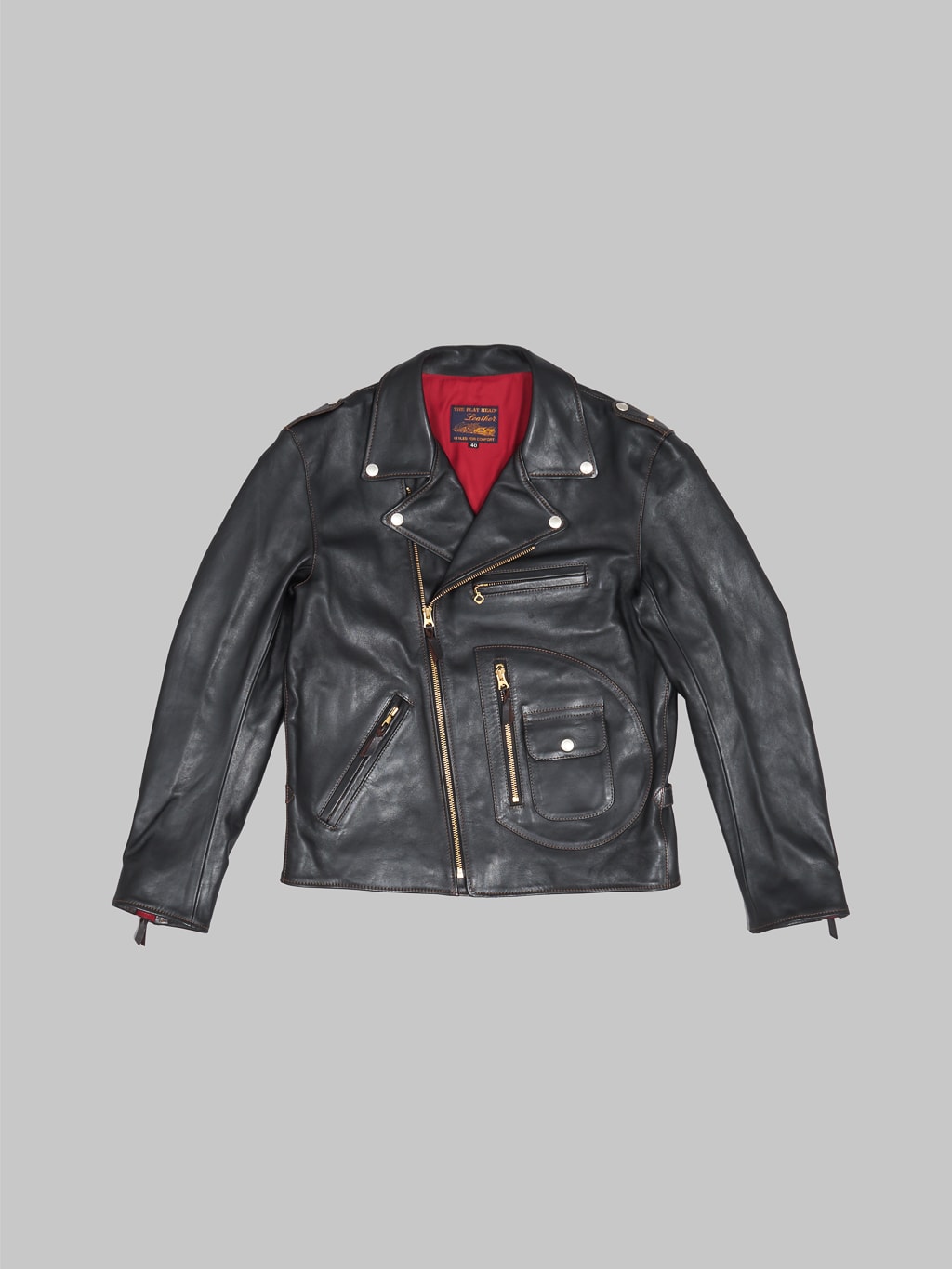 The Flat Head Horsehide Double Riders Jacket Black front