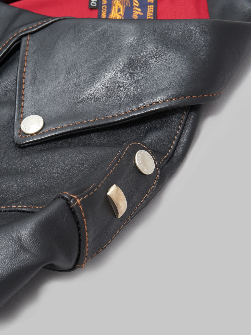 The Flat Head Horsehide Double Riders Jacket Black silver studs