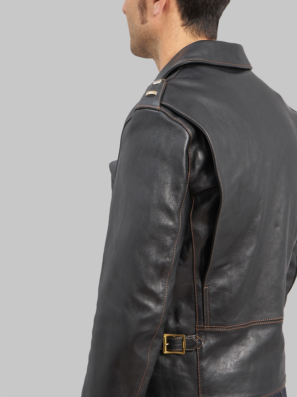 The Flat Head Horsehide Double Riders Jacket Black teacore leather