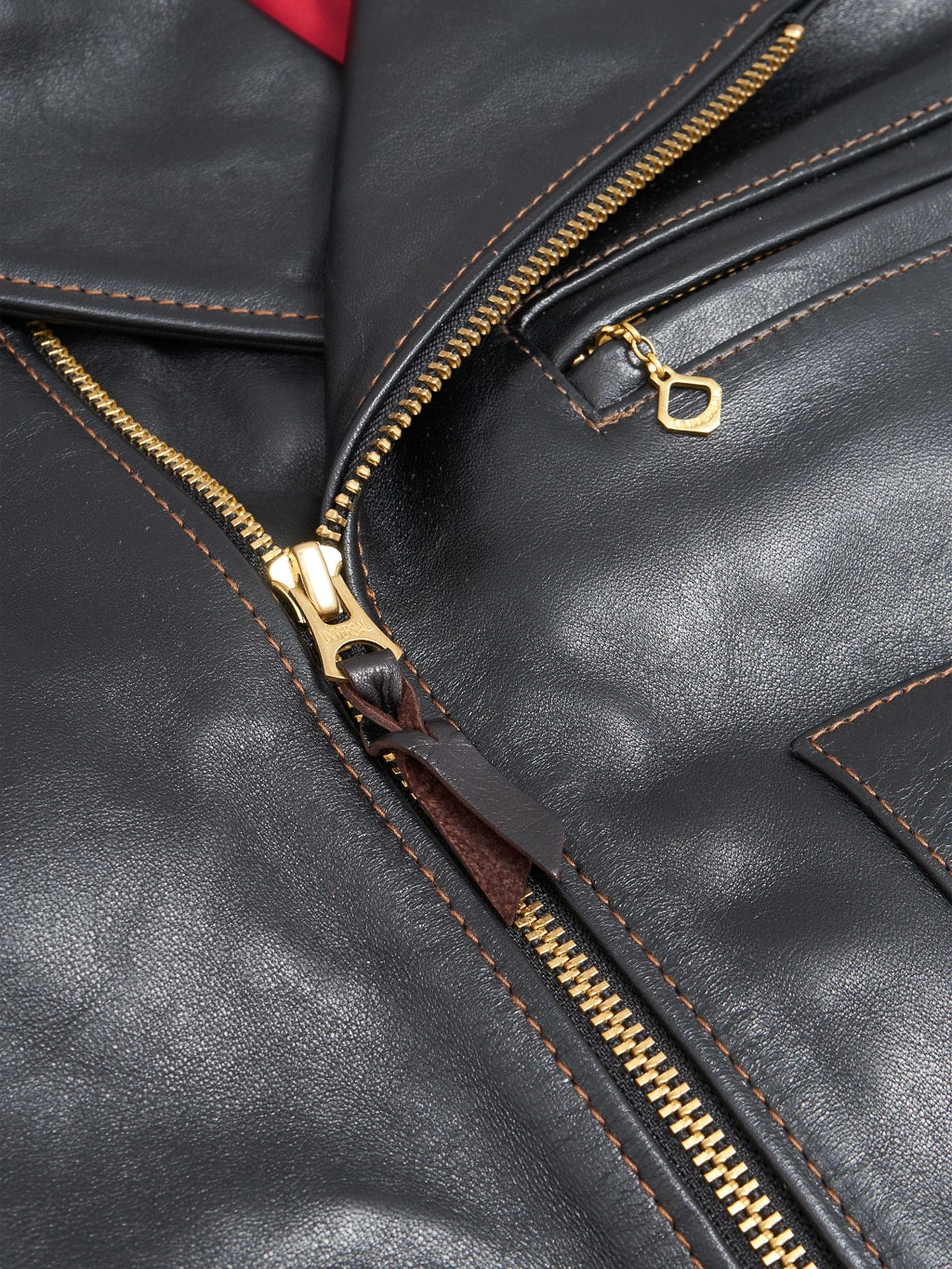 The Flat Head Horsehide Double Riders Jacket Black universal zipper