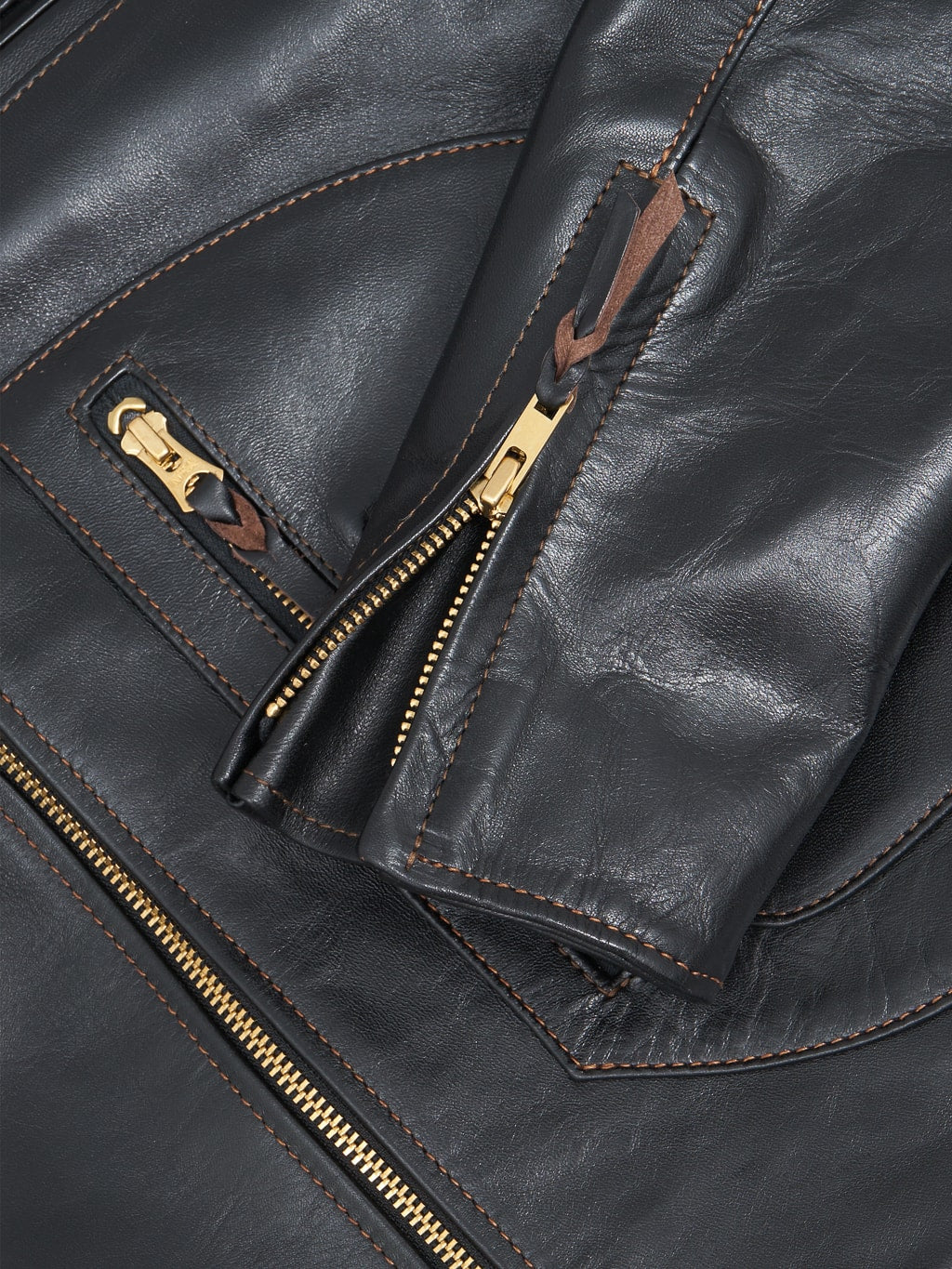 The Flat Head Horsehide leather double Riders Jacket Black Semi Aniline cuff