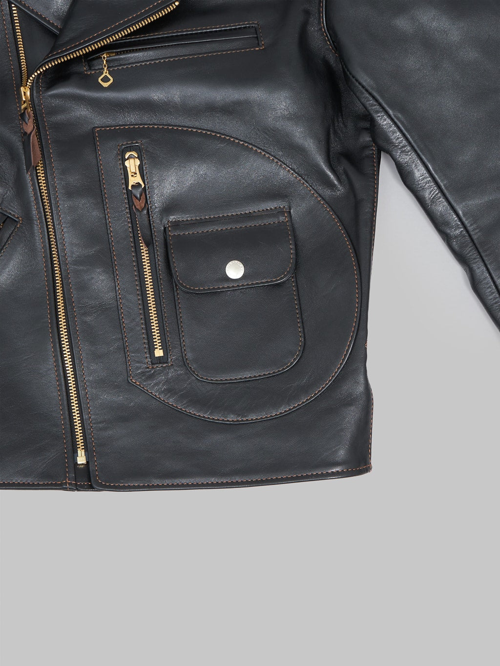 The Flat Head Horsehide leather double Riders Jacket Black Semi Aniline pocket