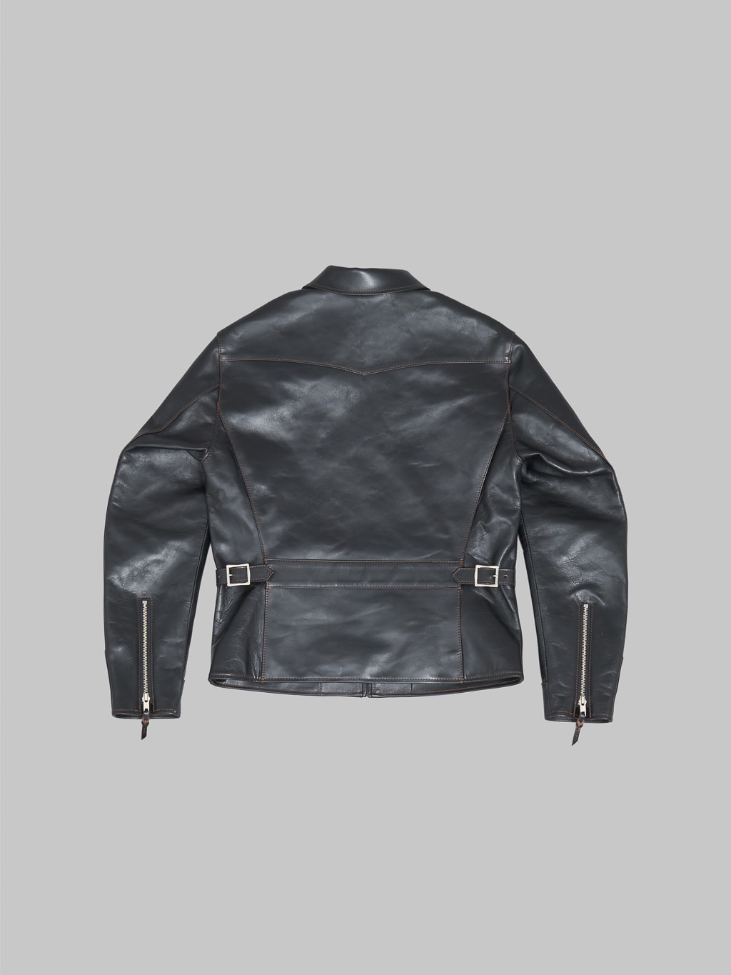 The Flat Head Horsehide leather Single Riders Jacket Black Semi Aniline back