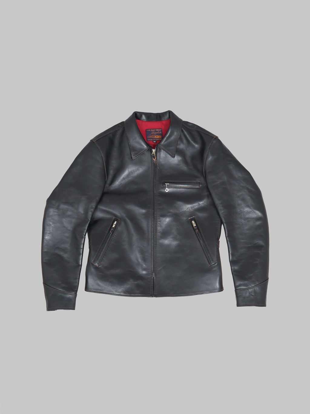 The Flat Head Horsehide leather Single Riders Jacket Black Semi Aniline  front