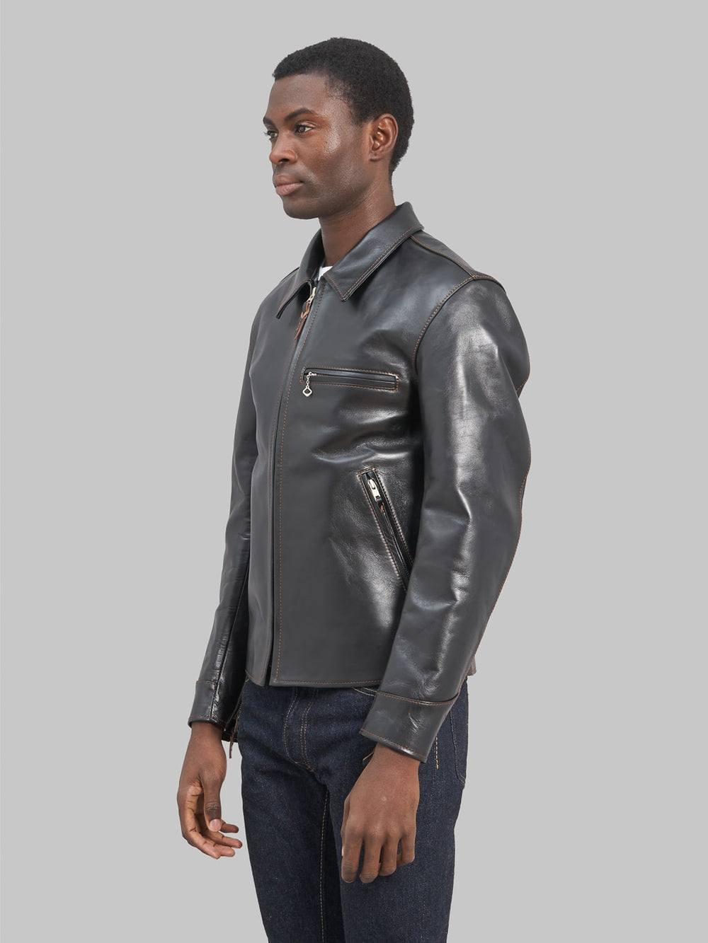 The Flat Head FNLJHS005 Horsehide Single Rider's Jacket Black SemiA