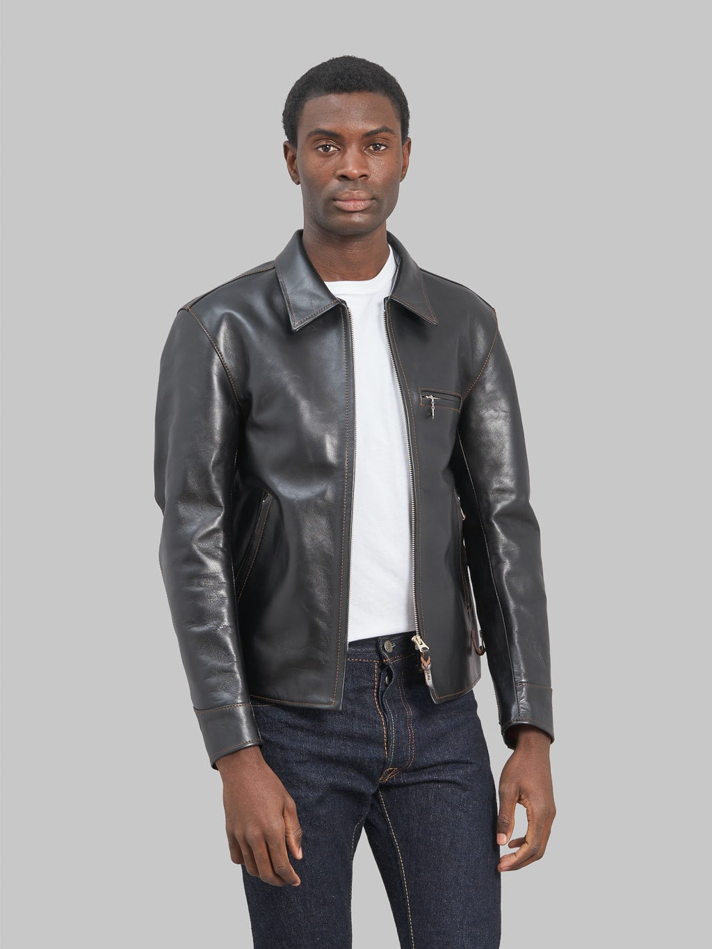 The Flat Head FN-LJ-HS005 Horsehide Single Rider's Jacket Black Semi-A