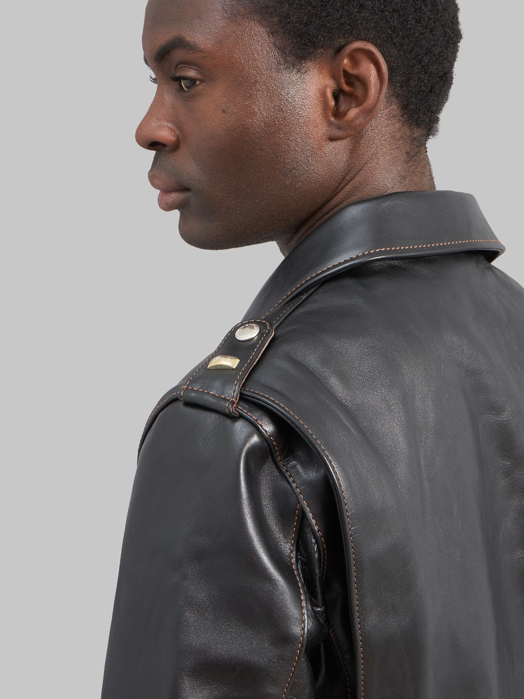 The Flat Head Horsehide leather double Riders Jacket Black Semi Aniline shoulder