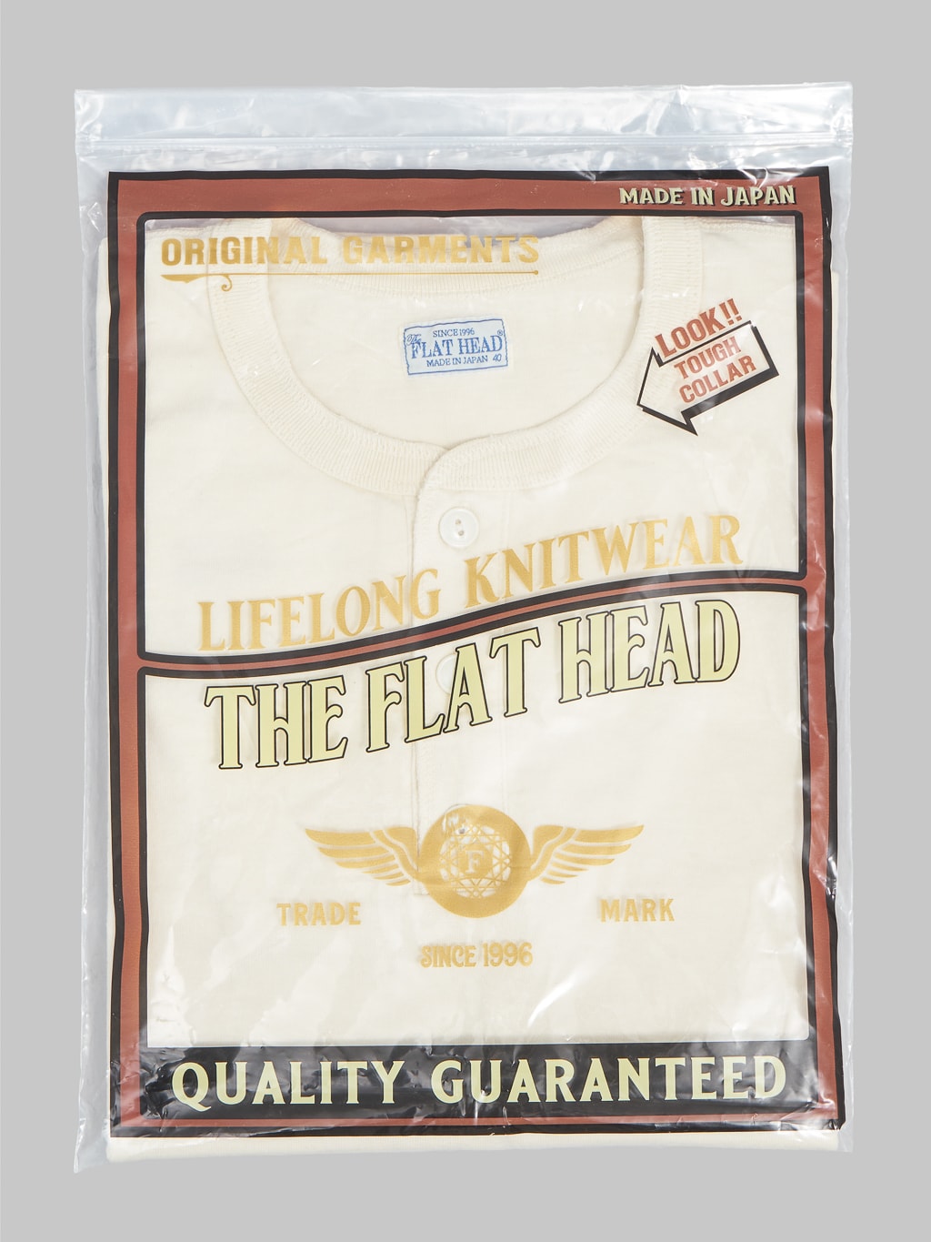 The Flat Head Loopwheeled Heavyweight Henley Neck TShirt Ivory