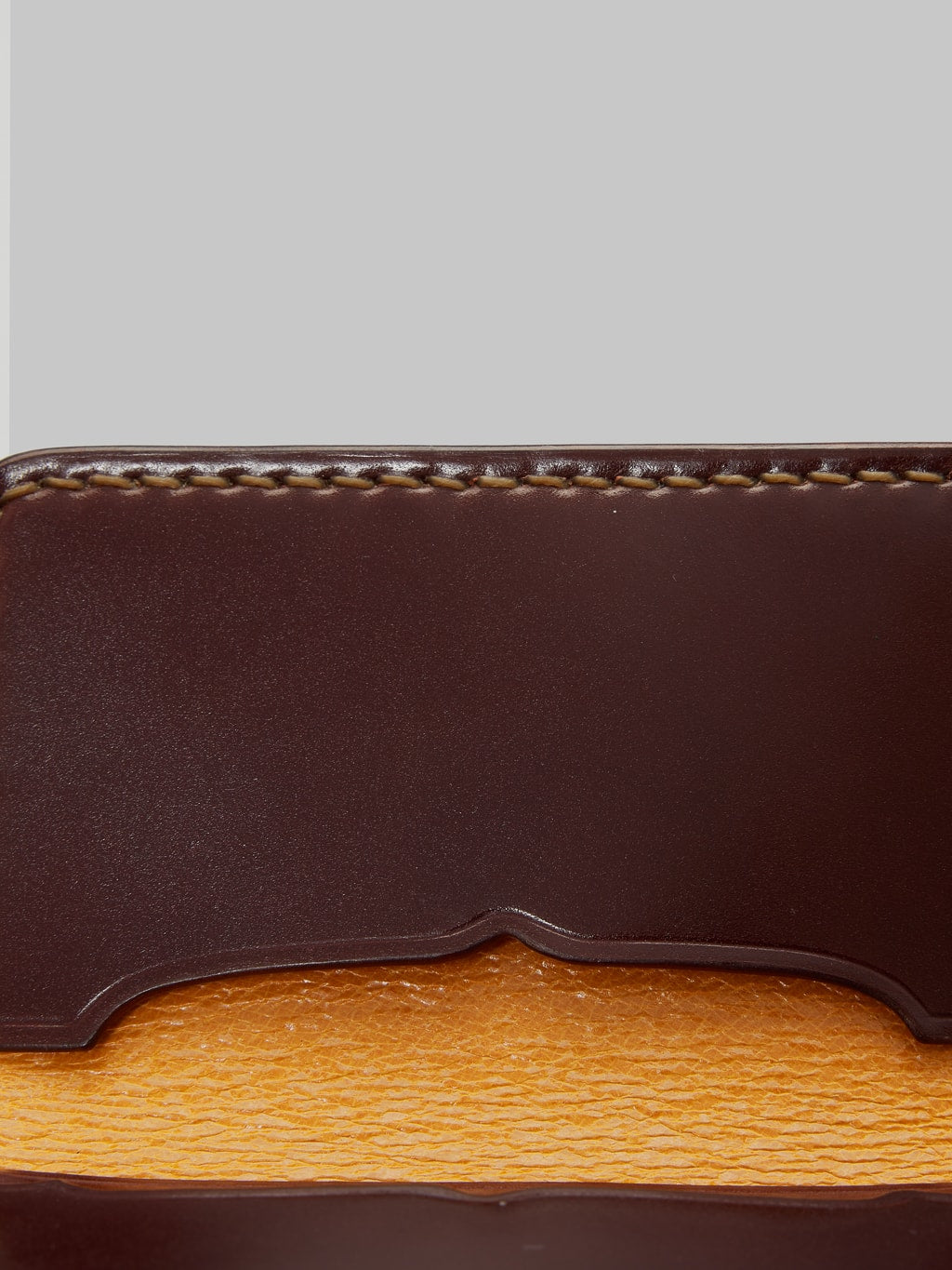 The Flat Head handsewn small cordovan card case brown interior texture