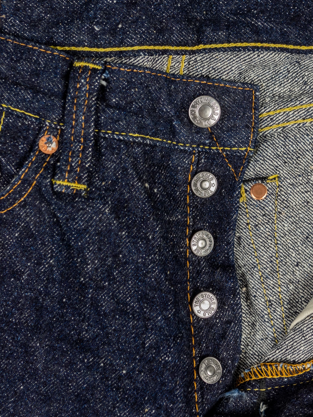 The Strike Gold Keep Earth Natural Indigo Jeans iron buttons