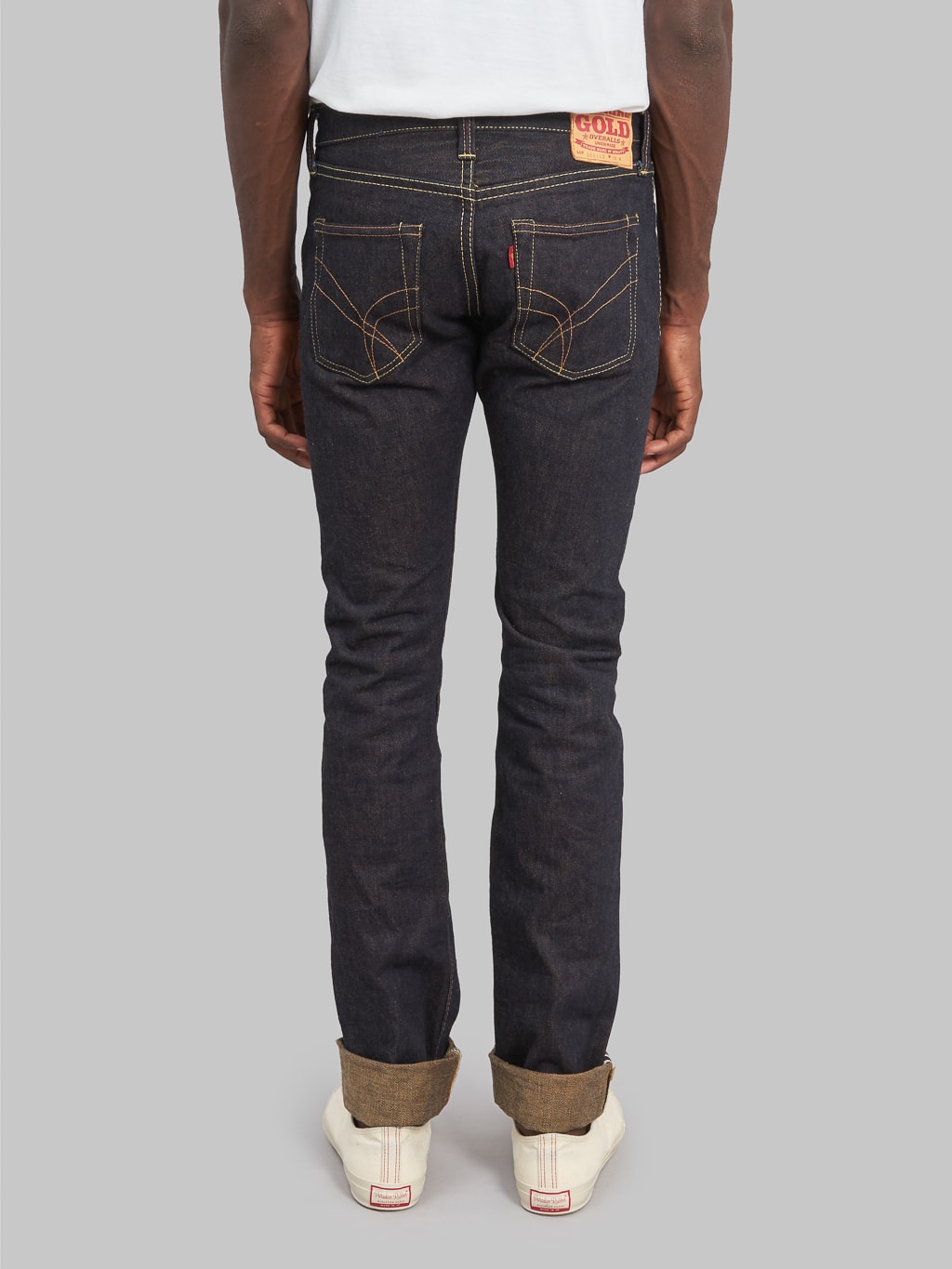 The Strike Gold Brown Weft Slim Tapered Jeans back rise