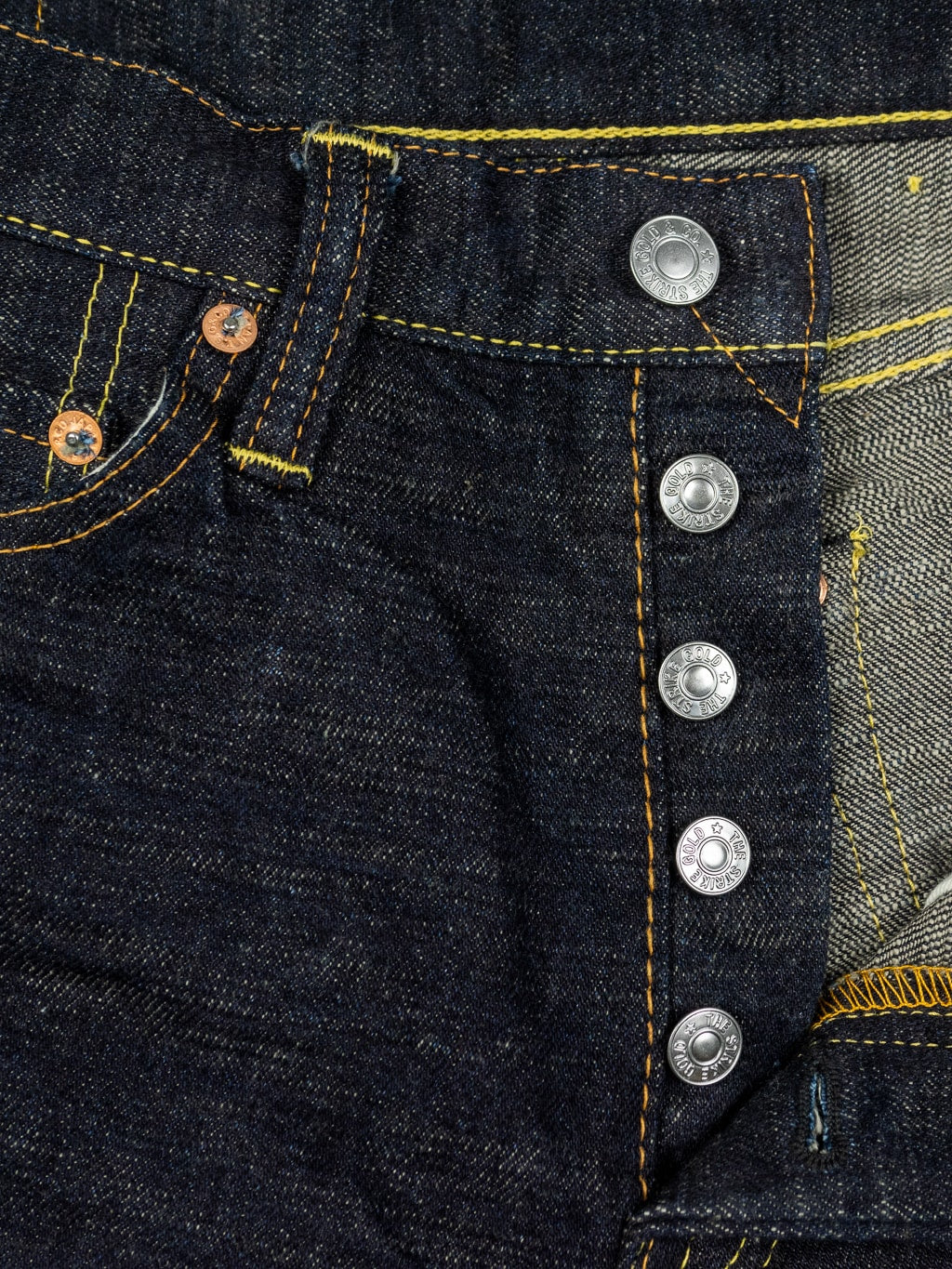 The Strike Gold 5103 Slub Grey Weft regular Straight Jeans iron buttons