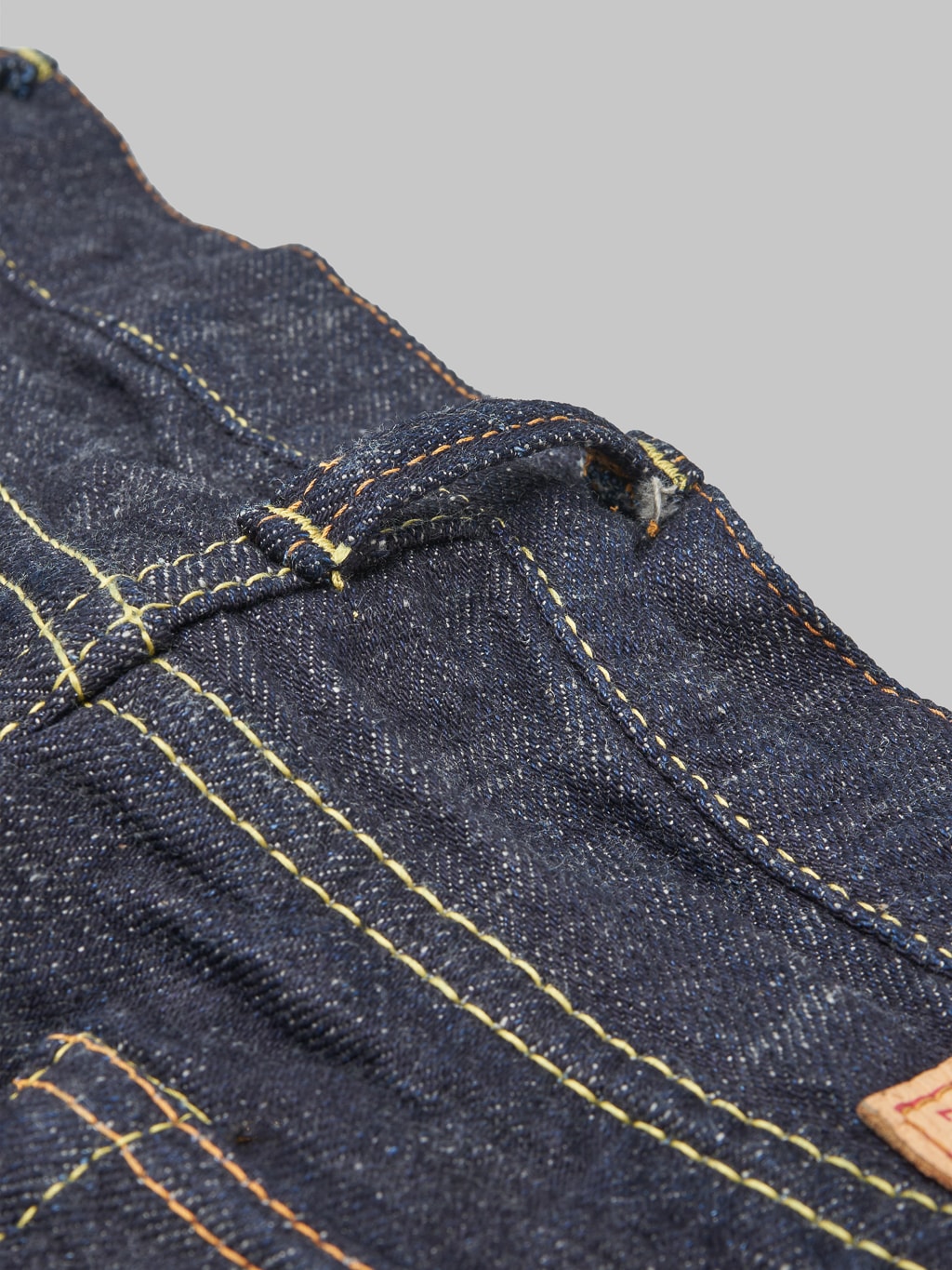 The Strike Gold 5109 15oz Slub Grey Weft Slim Tapered Jeans closeup