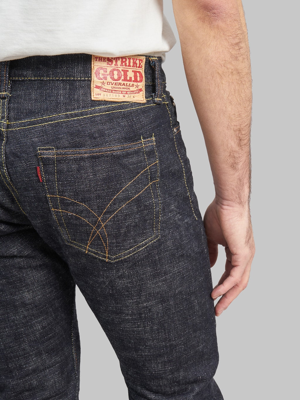 The Strike Gold 7109 Ultra Slubby Slim Tapered Jeans back details