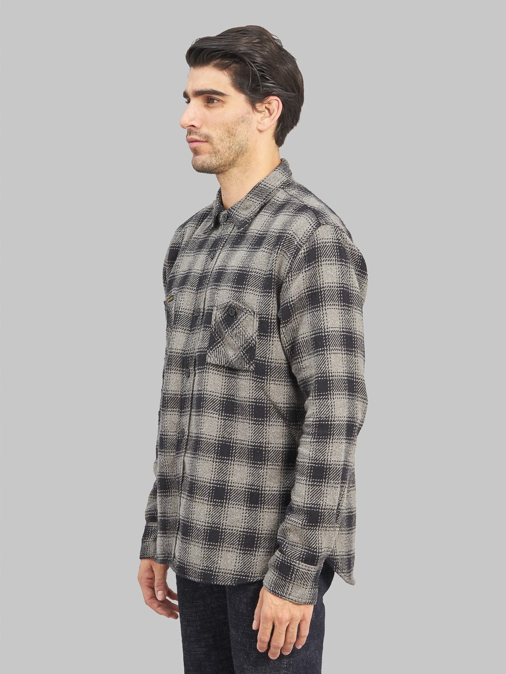 The Strike Gold SGS2203 Recycled Cotton Flannel Mixed Nep Check Work Shirt Grey