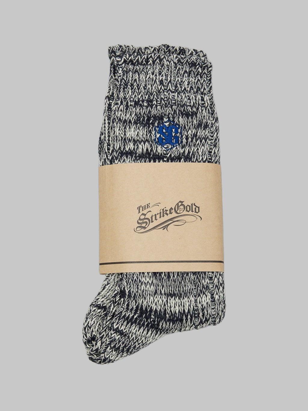 The Strike Gold Remnant Yarn Socks Navy front view