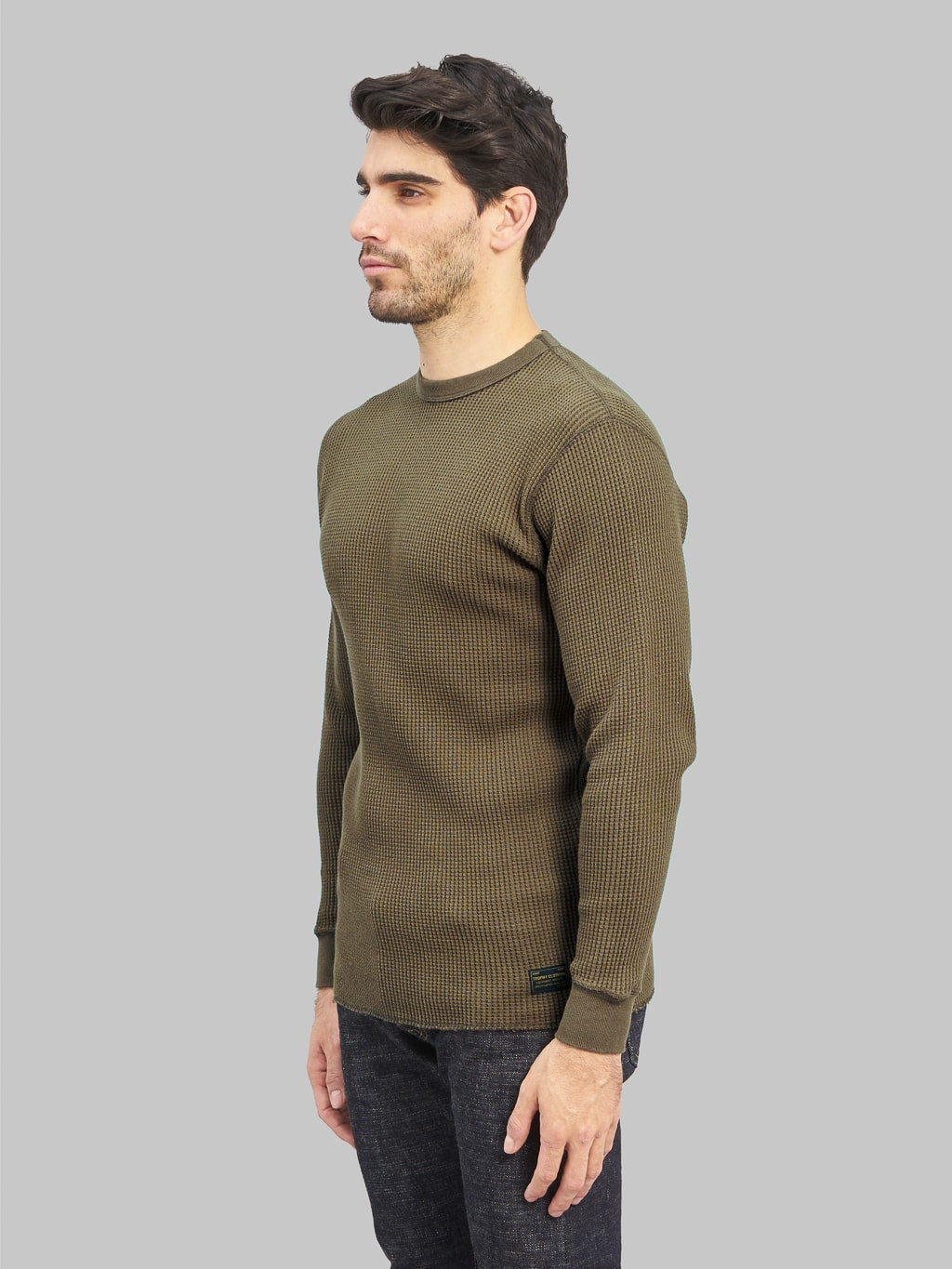 Trophy Clothing Heavy Waffle Mil Long Sleeve Tee Olive side fit