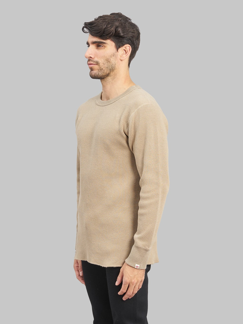 UES Double Honeycomb Thermal TShirt beige model side fit