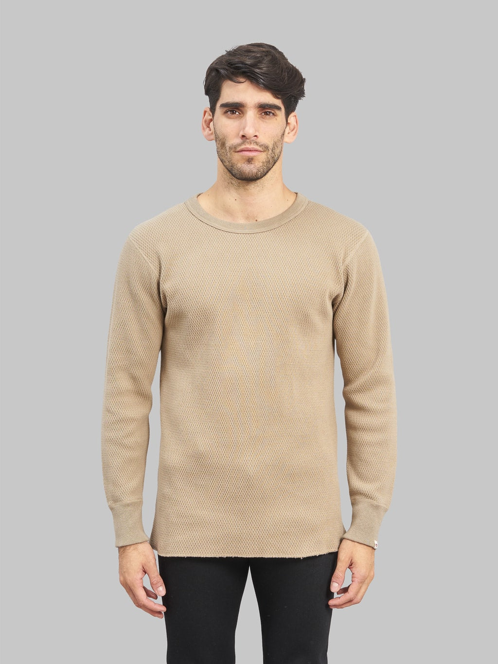 UES Double Honeycomb Thermal TShirt beige model front fit
