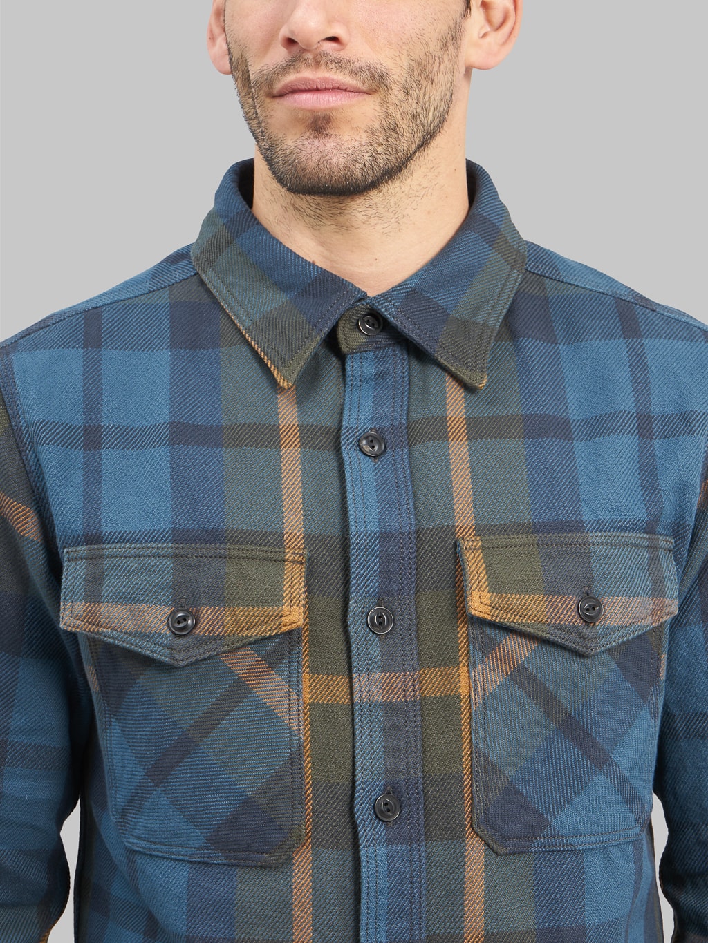 UES Extra Heavy Flannel Shirt Blue chest pockets