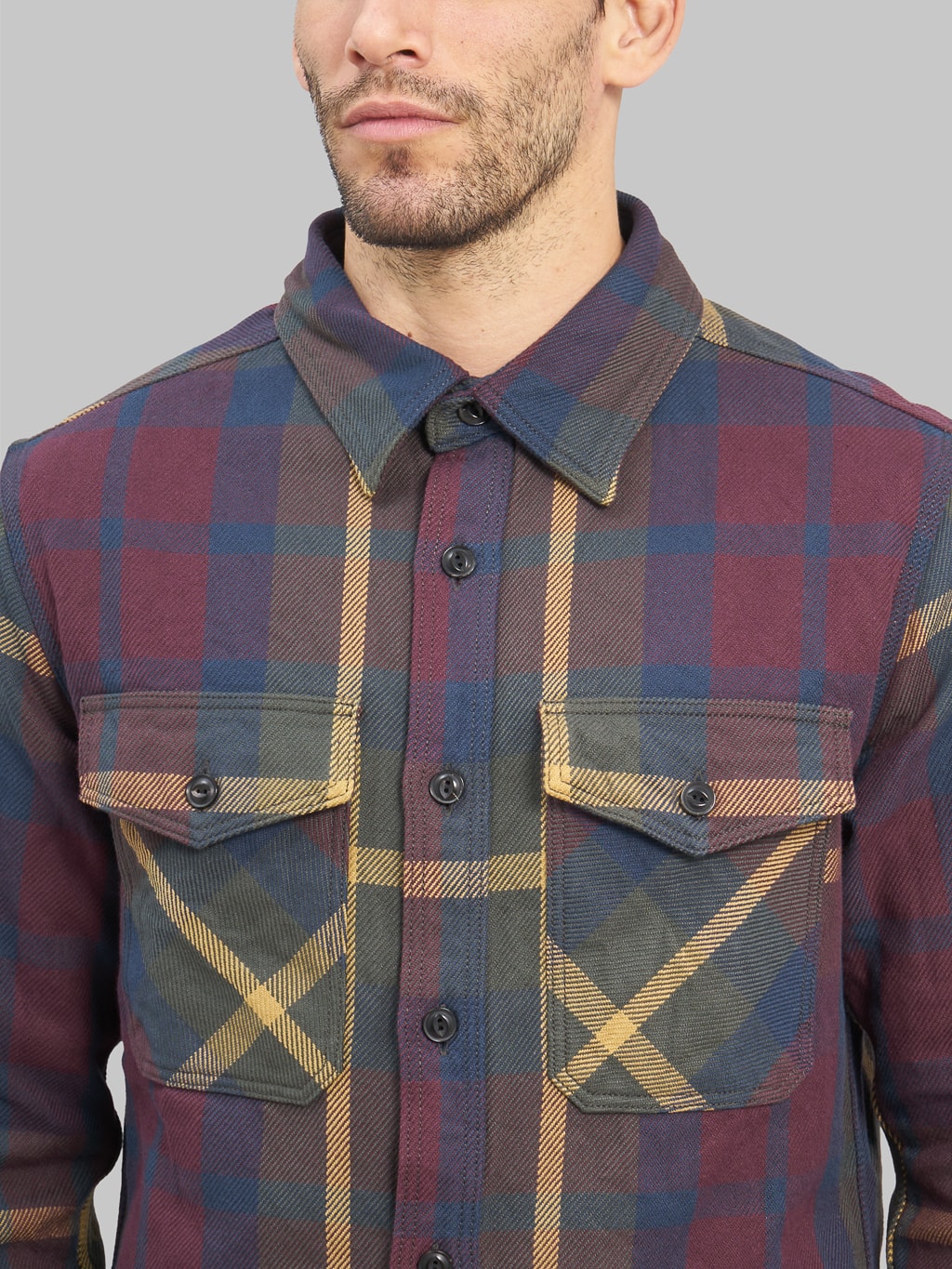 UES Extra Heavy Flannel Shirt wine chest pockets