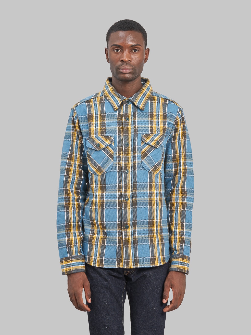 UES Heavy Flannel Shirt Blue buttoned fit