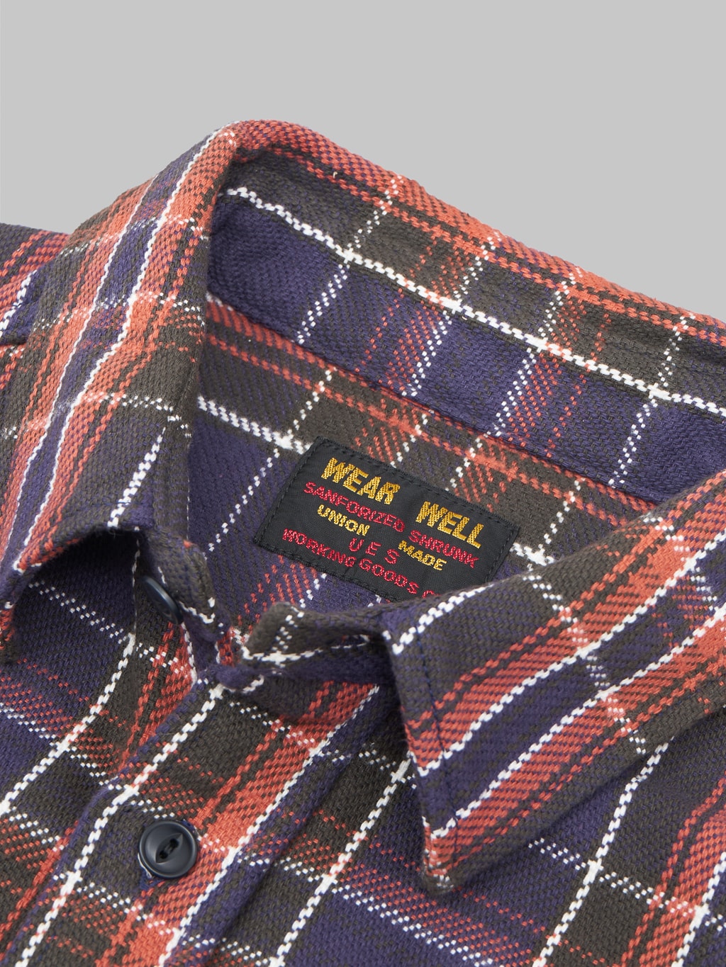 UES Heavy Flannel Shirt Purple  collar closeup