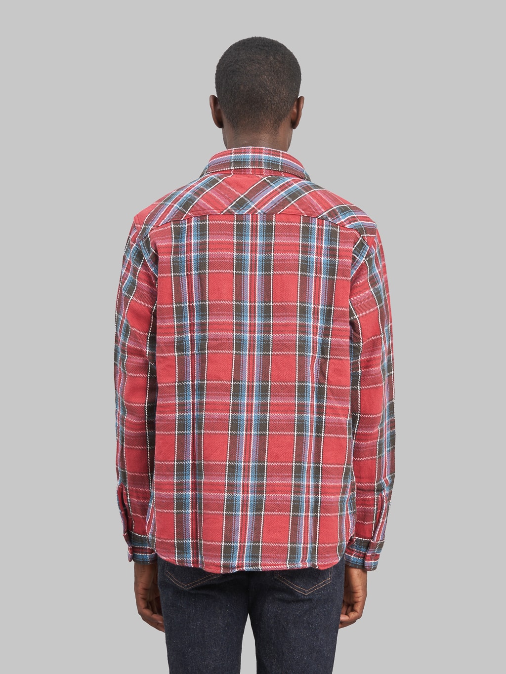 UES Heavy Flannel Shirt Red model back fit