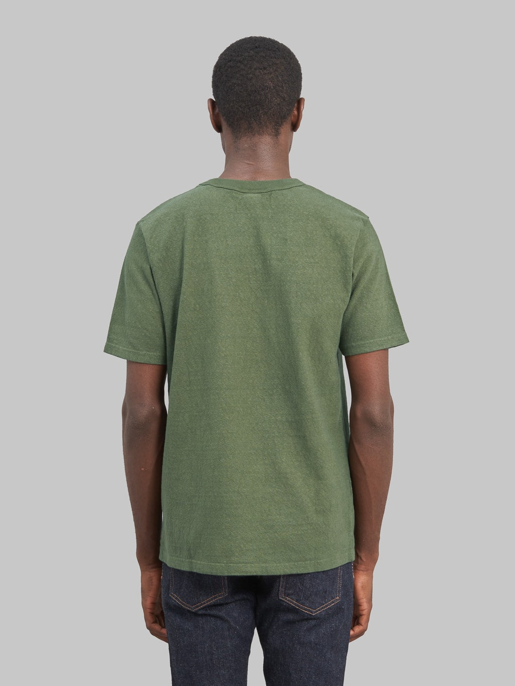 Ues slub nep short sleeve tshirt green model back fit
