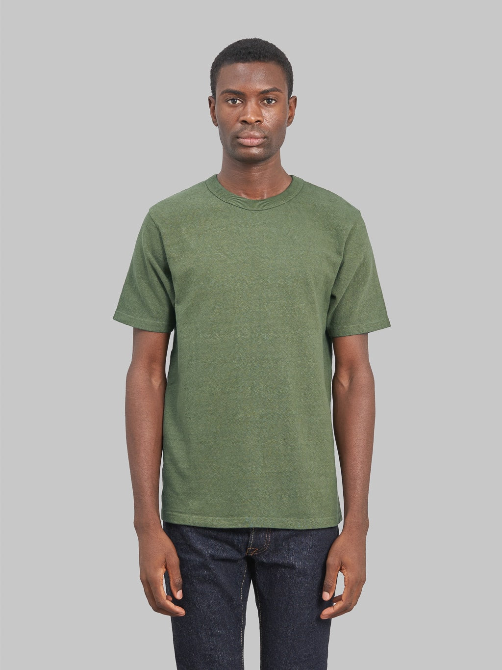 Ues slub nep short sleeve tshirt green model front fit