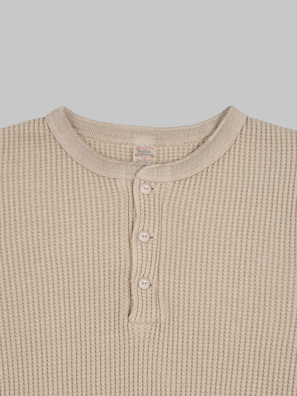UES Thermal Big Waffle Henley TShirt Beige  chest details