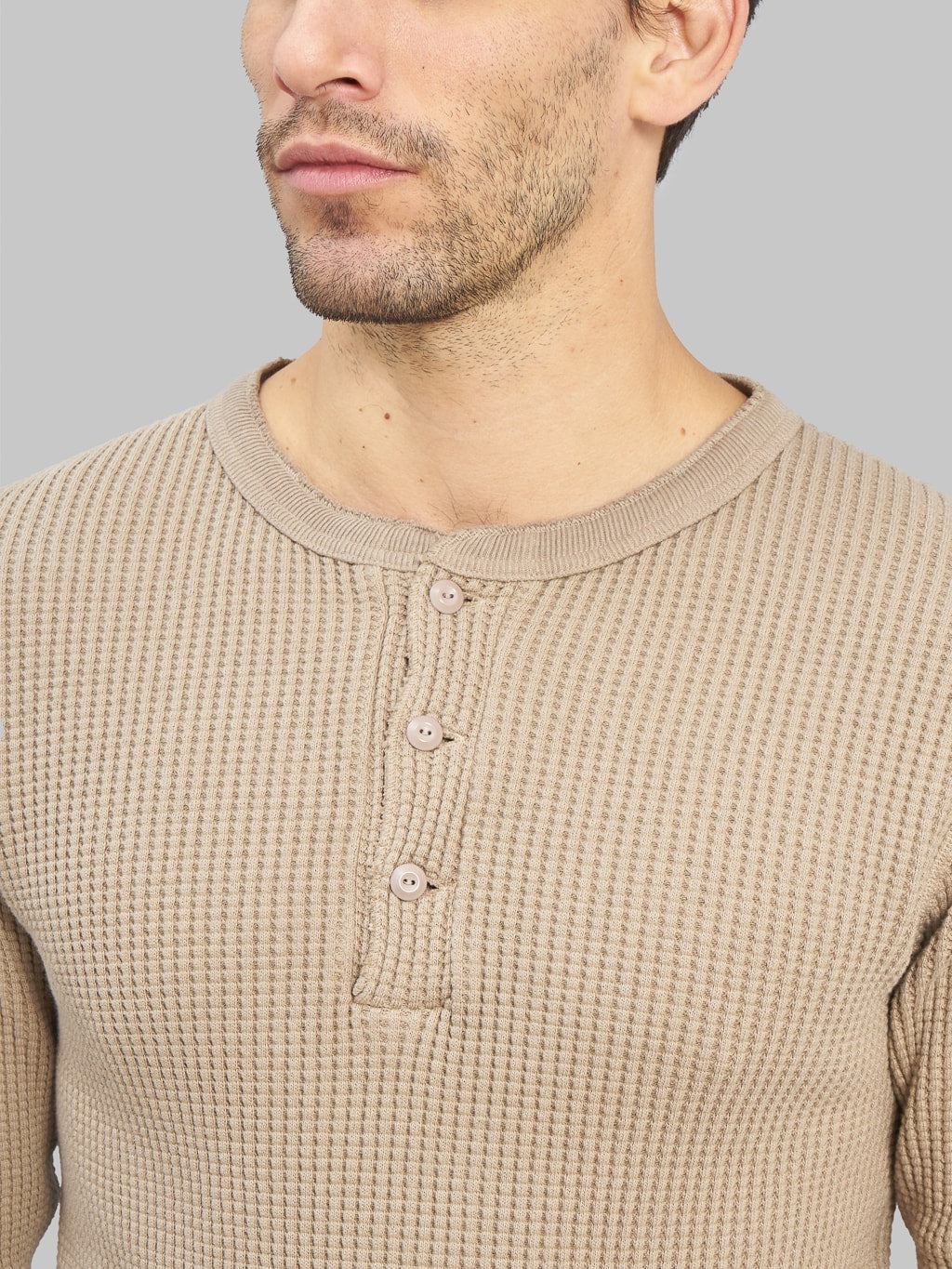 UES Thermal Big Waffle Henley TShirt Beige  buttons