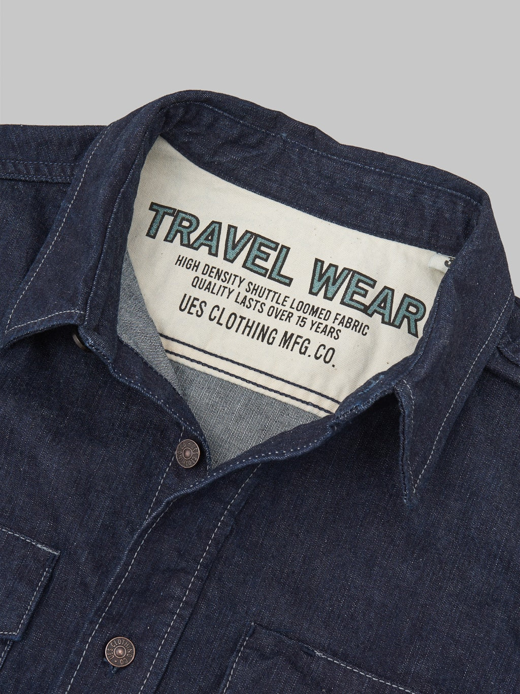 Ues Traveling Shirt Indigo selvedge denim brand tag interior