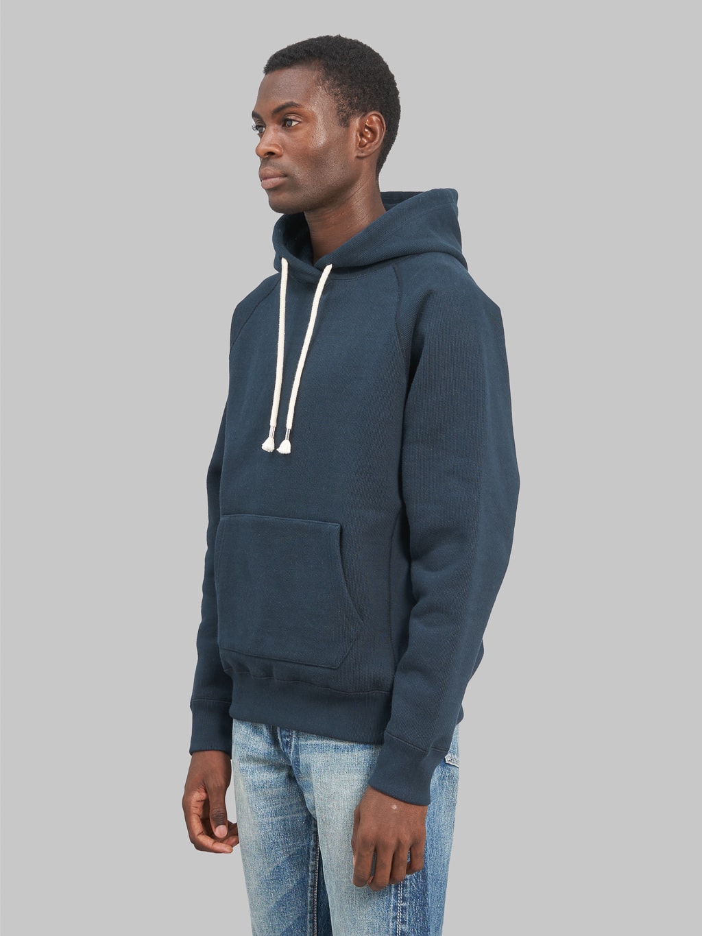 Wonder Looper Pullover Hoodie Double Heavyweight French Terry navy athletic side look