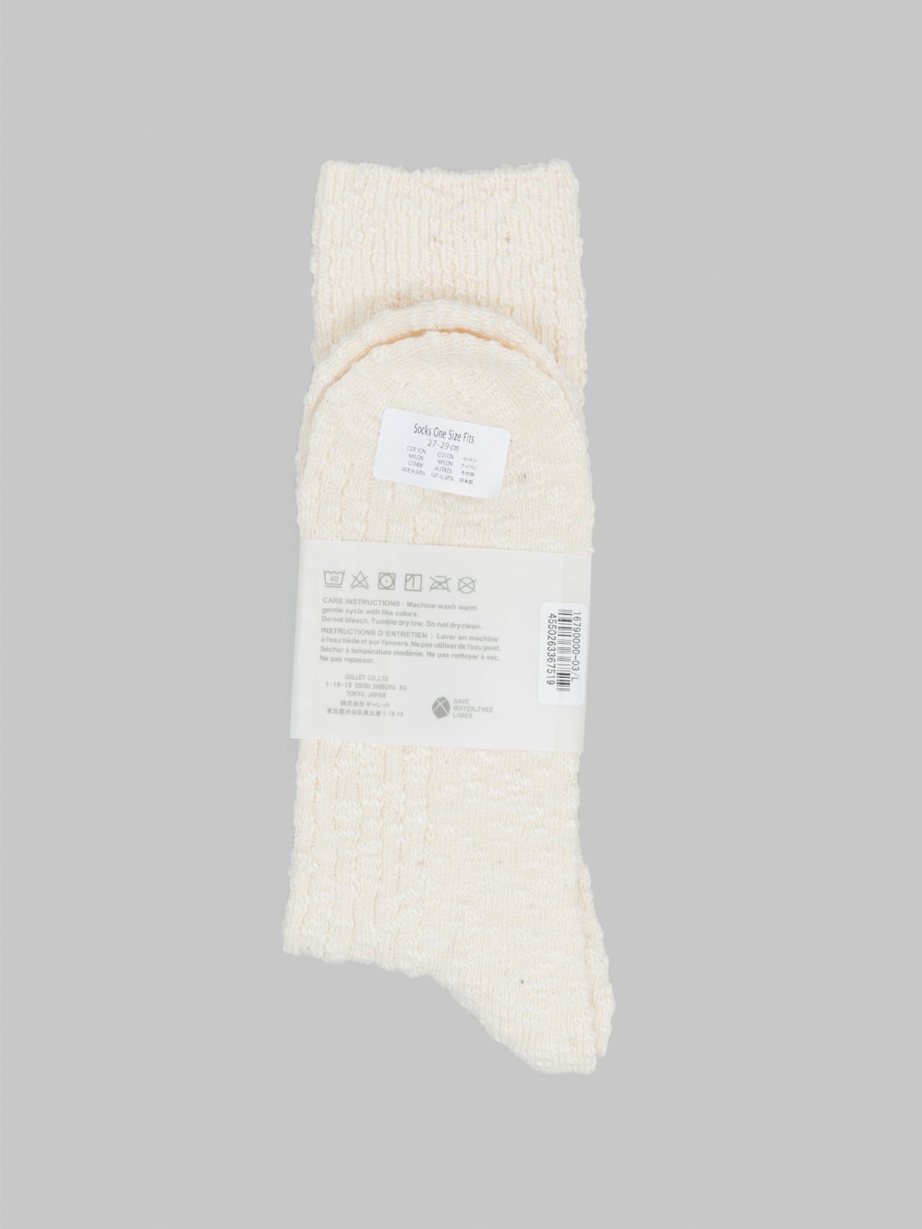 anonymous ism light weight slub crew socks ivory care label