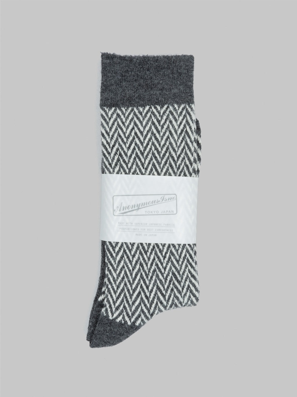 anonymous ism wool herringbone crew socks charcoal