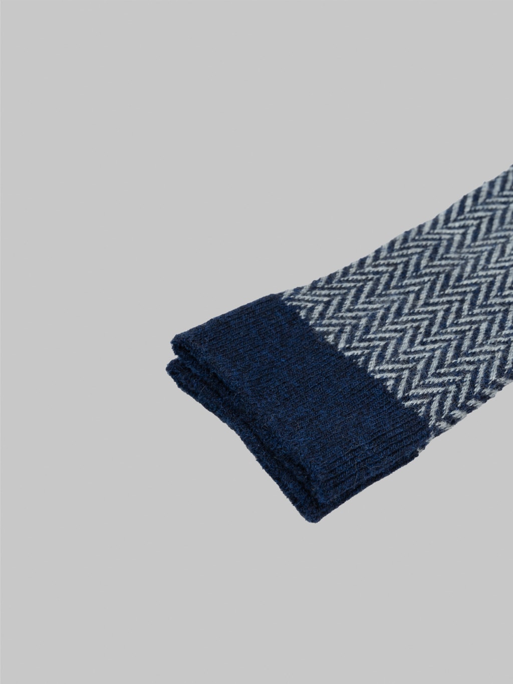 anonymous ism wool herringbone crew socks indigo elastic band