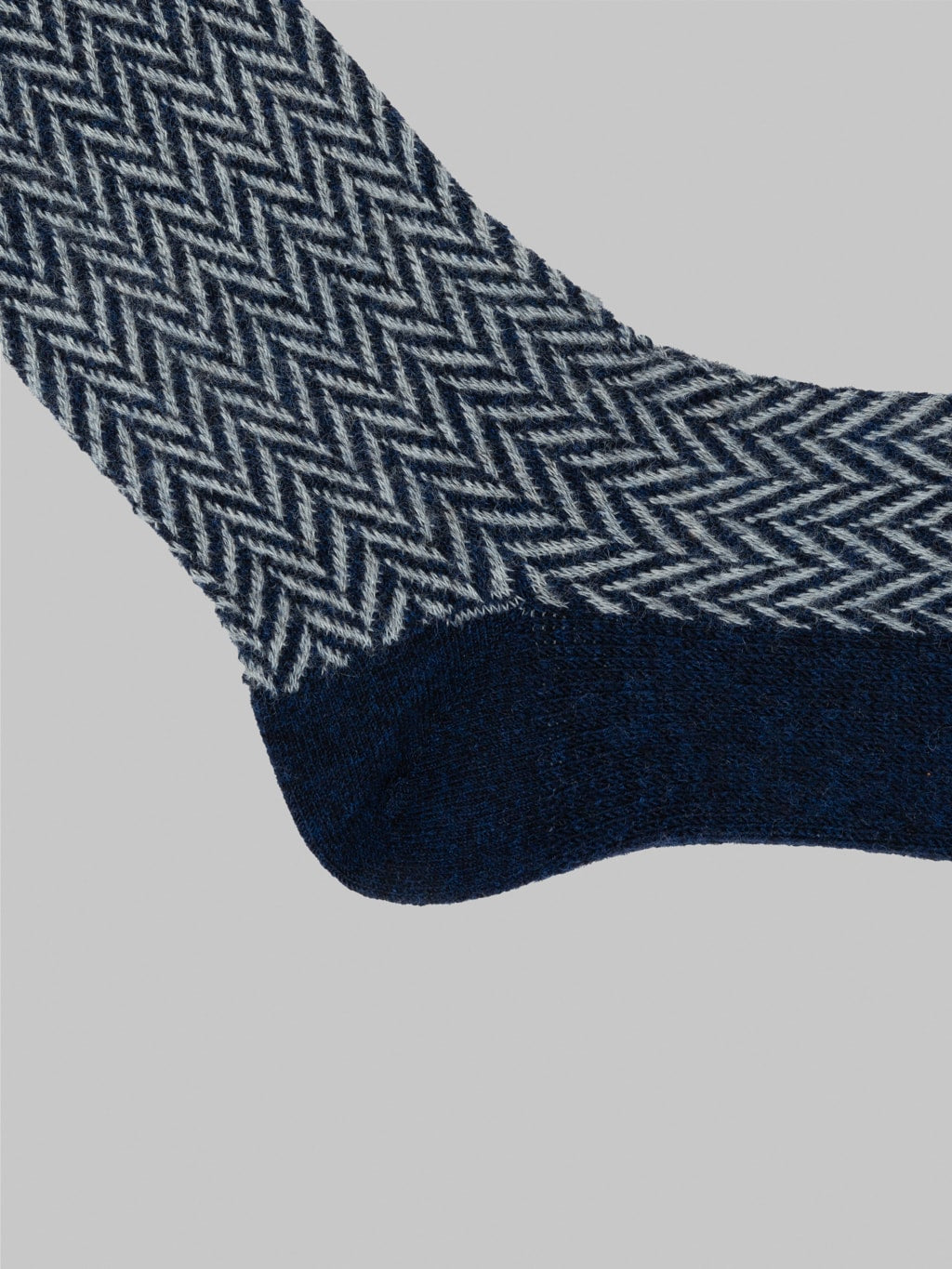 anonymous ism wool herringbone crew socks indigo heel