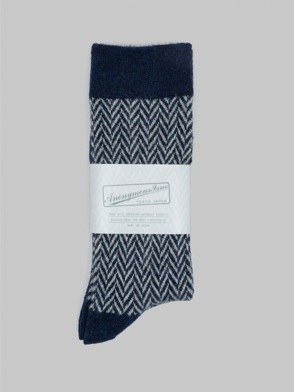 anonymous ism wool herringbone crew socks indigo