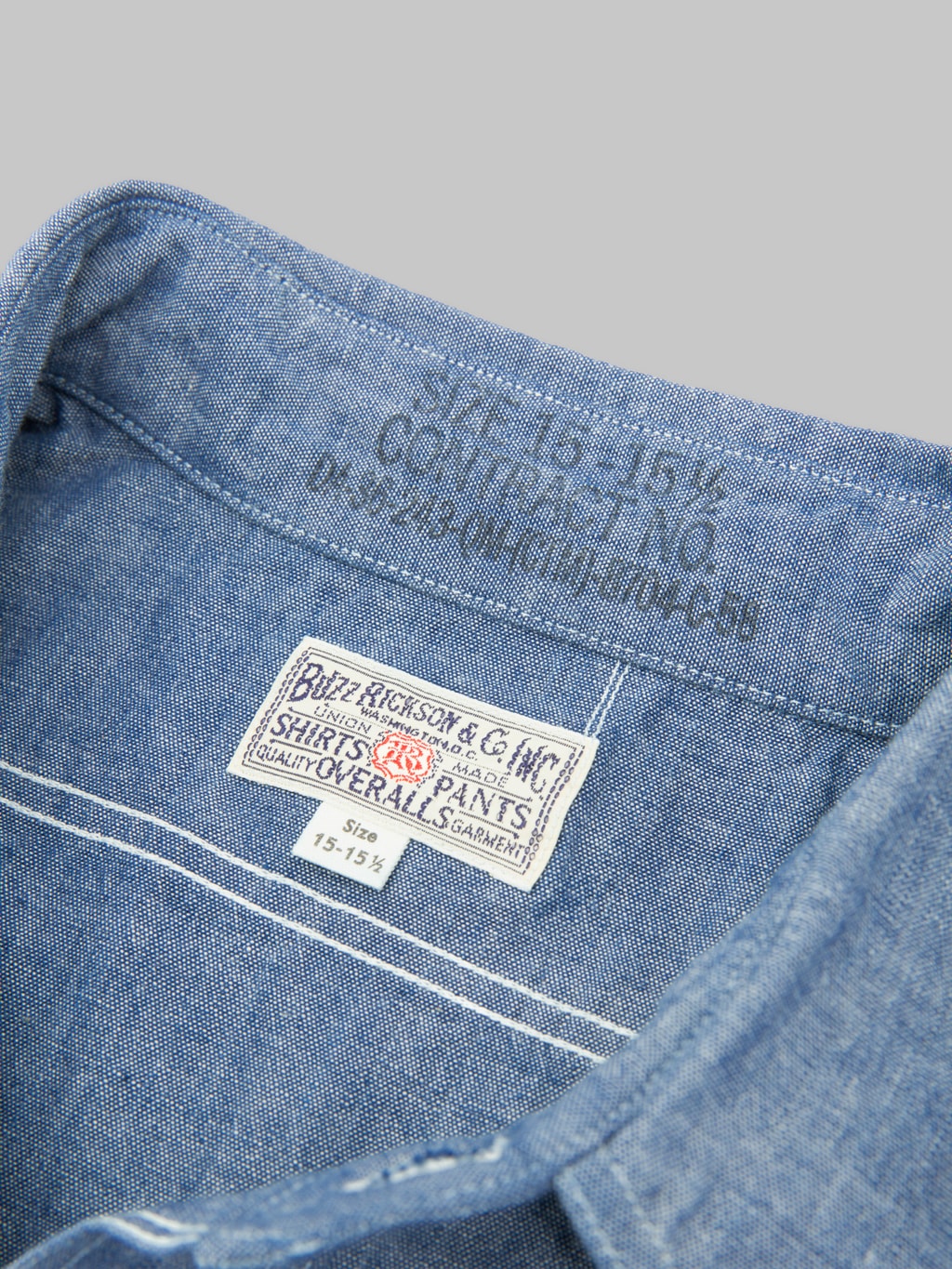 Buzz Rickson's BR35856 Chambray Short Sleeve Work Shirt Blue