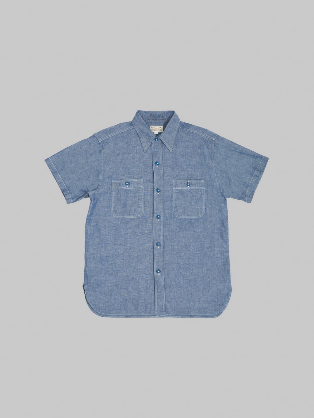 Buzz Rickson's BR35856 Chambray Short Sleeve Work Shirt Blue
