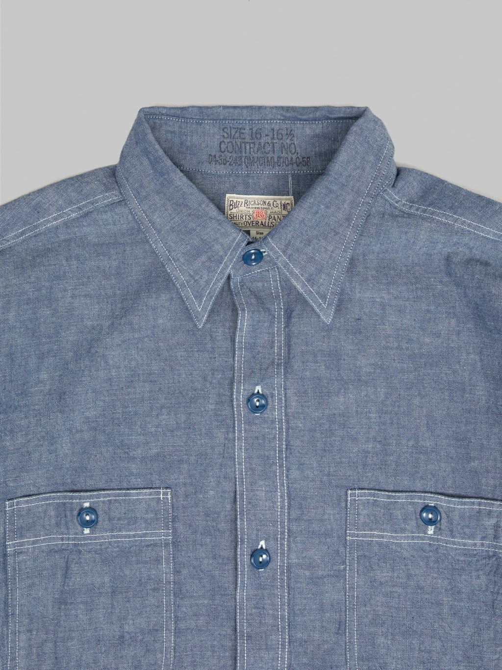 buzz ricksons blue chambray work shirt indigo collar