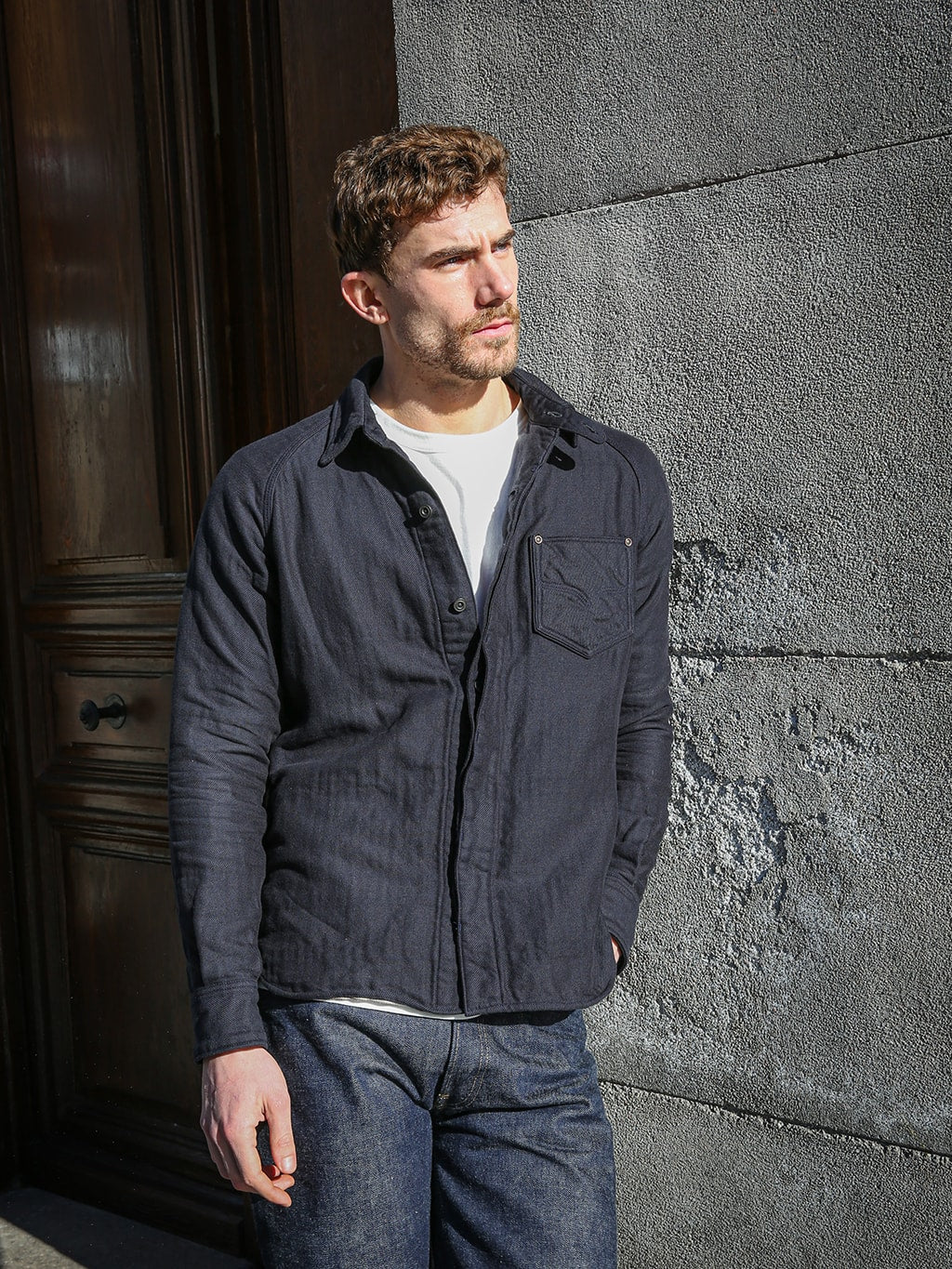 Deluxeware 7649C 40's Native Border Shirt Navy - Redcast Heritage Co.