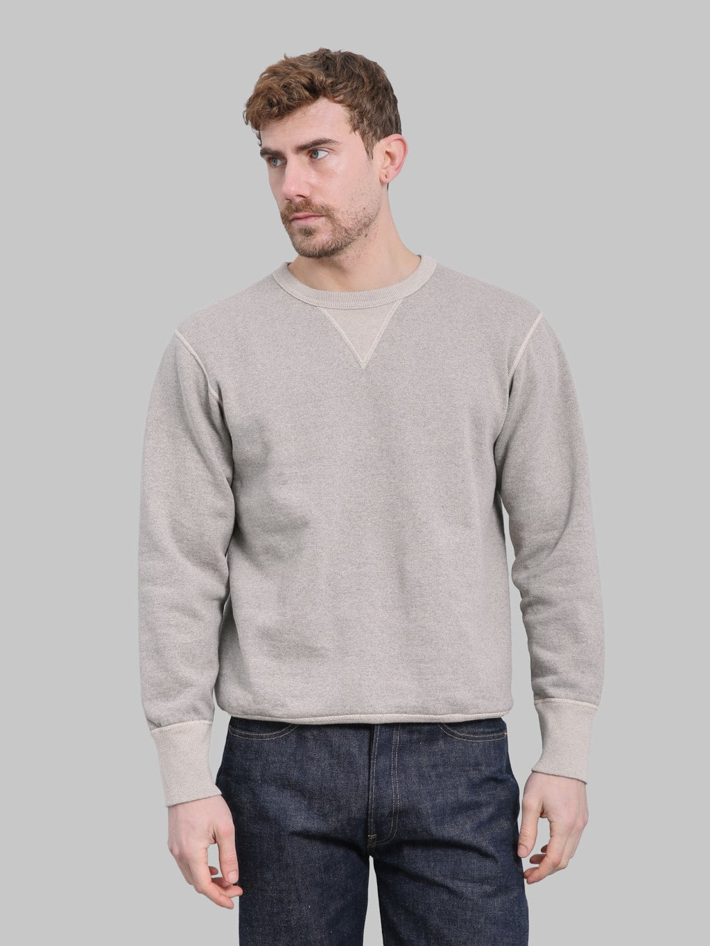 Deluxeware S101-00 Flat Seam Plain Sweatshirt Grey Beige