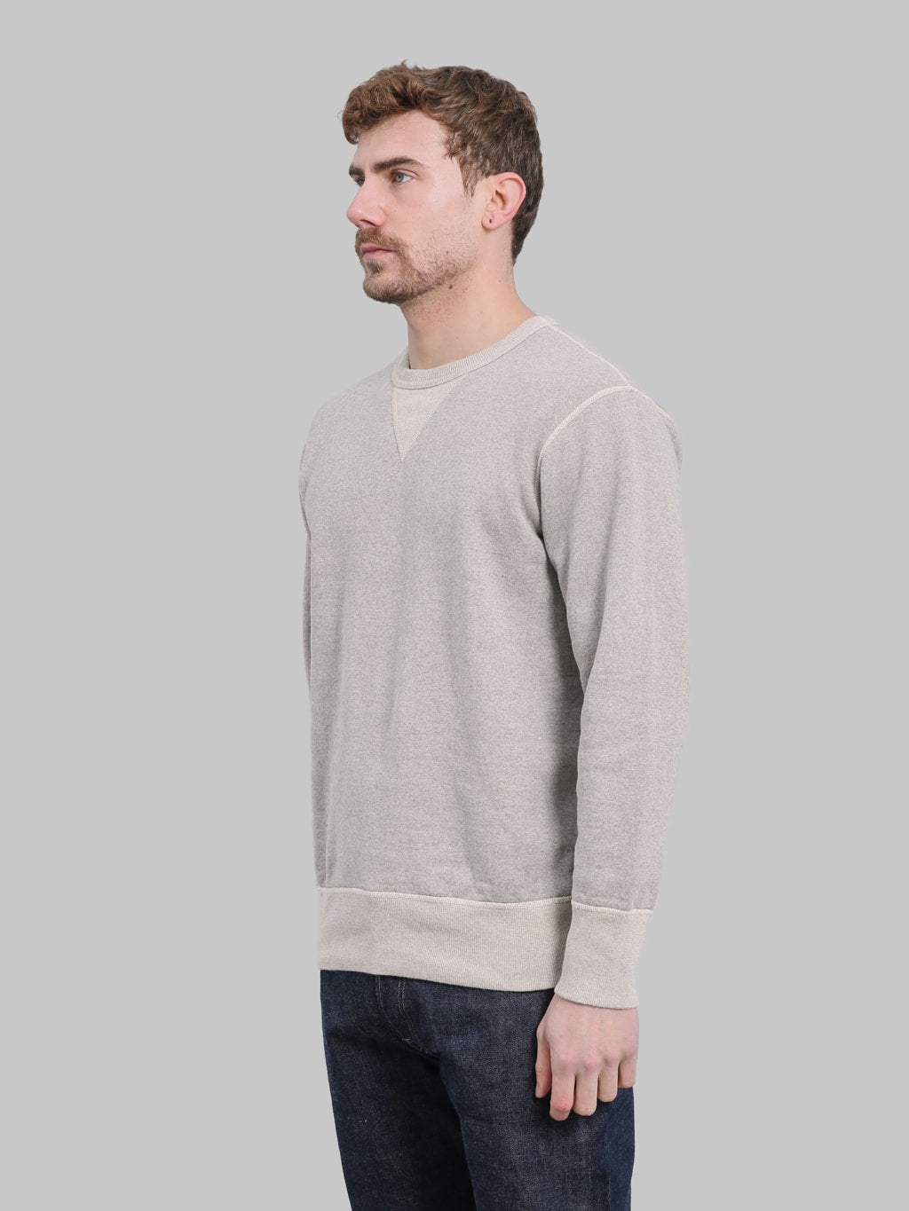 Deluxeware S101-00 Flat Seam Plain Sweatshirt Grey Beige