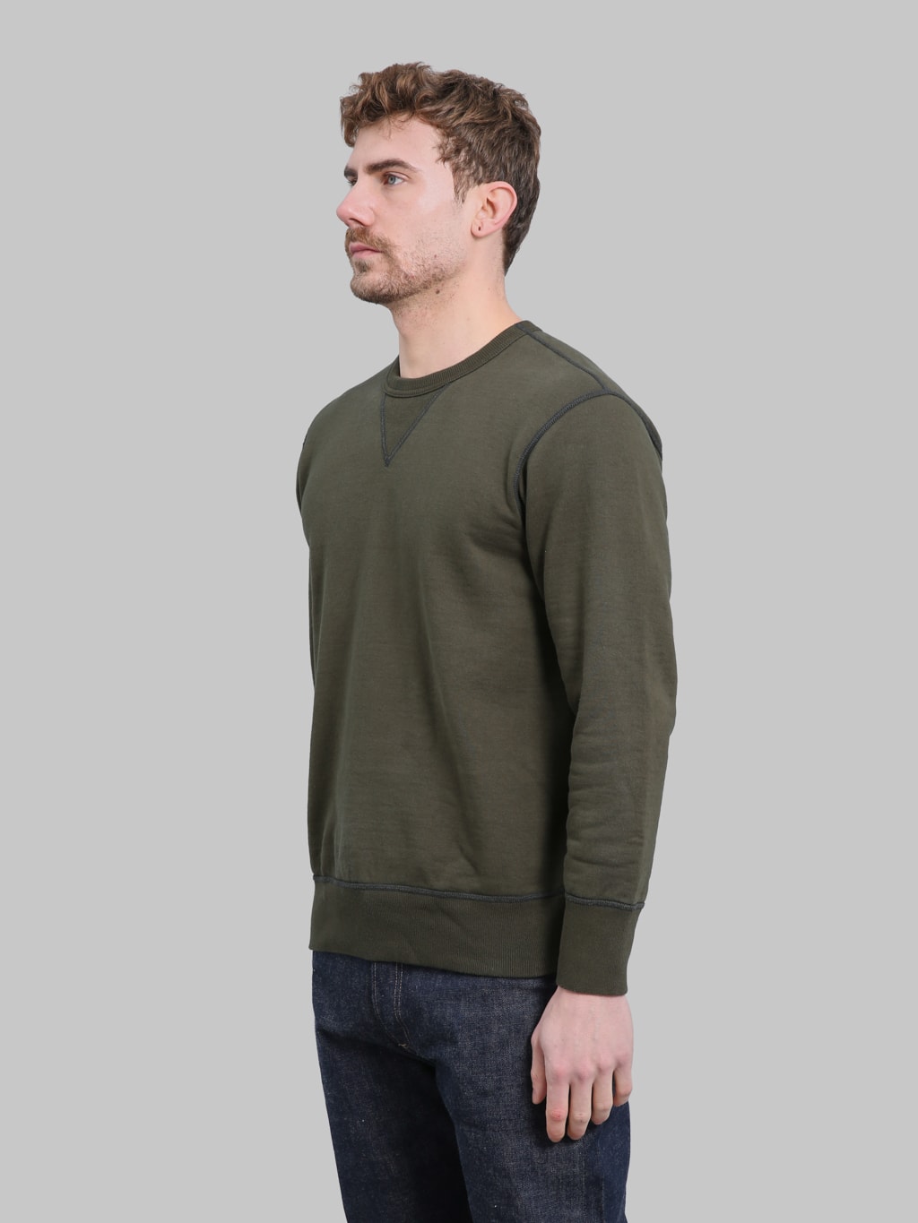 Deluxeware S101-00 Flat Seam Plain Sweatshirt Olive